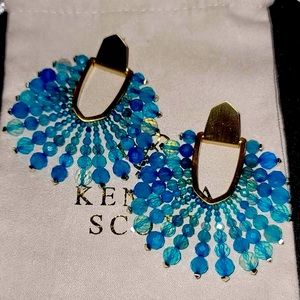 Diane Gold Statement Earrings In Beaded Teal Agate